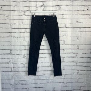 MNG Jeans Cropped Black Jeans Mid Rise Distressed Size 1 Y2K Streetwear Vintage